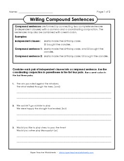 Compound Sentences #3 Worksheet