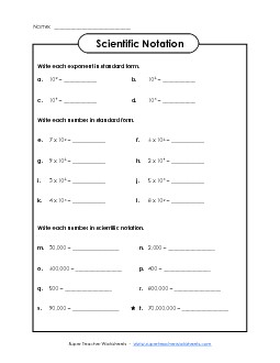 Scientific Notation: Basic Worksheet