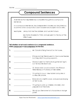 Compound Sentences #2 Worksheet