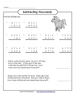 4-Digit Subtraction #2 Worksheet