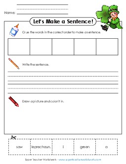 Build-a-Sentence: Green Leprechaun Stpatrick Worksheet