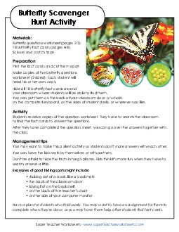 Butterfly Scavenger Hunt Animals Worksheet