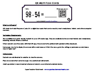 Subtraction Task Cards (2-Digits) Worksheet