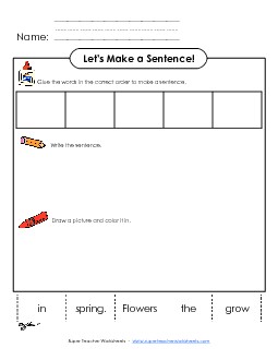 Build-a-Sentence: Flowers Spring Worksheet