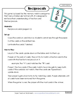 Reciprocals Matching Game (Basic) Worksheet