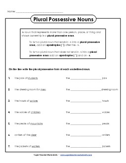 Plural Possessive Nouns Worksheet