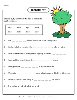 TR sentences Free Phonics Worksheet