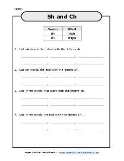 Ch-Sh Lists Phonics Worksheet