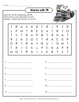 TR Word Search Phonics Worksheet