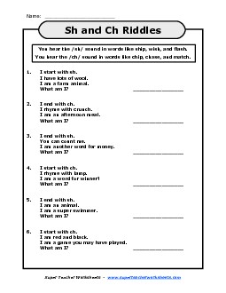 Sh - Ch Riddles Phonics Worksheet