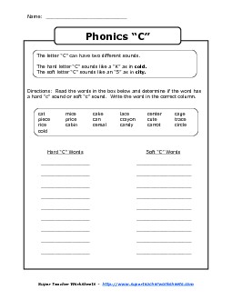 Hard C or Soft C Phonics Worksheet