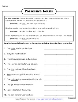 Possessive Noun Review Nouns Worksheet