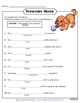 Basic Possessive Nouns Free Worksheet