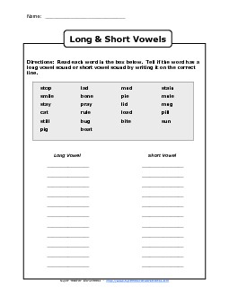 Long and Short Vowel Sort Phonics Worksheet