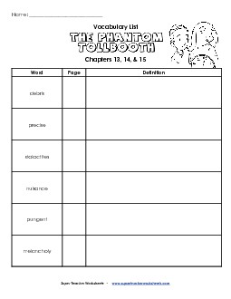 Vocabulary for Chapters 13 - 15 Books Worksheet