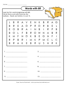 Word Search (Br- Blends) Free Phonics Worksheet