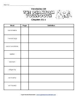 Vocabulary for Chapters 5 & 6 Books Worksheet