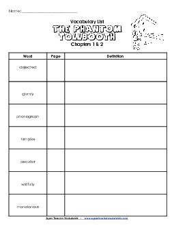 Vocabulary for Chapters 1 & 2 Books Worksheet