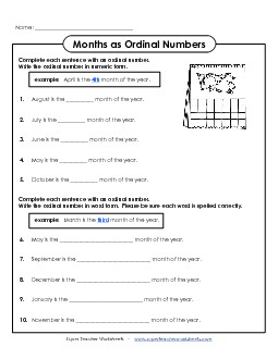 Ordinal Months Ordinal Numbers Worksheet