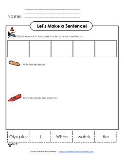 Build a Sentence: Winter Olympics Sentences Basic Worksheet