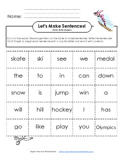 Make Sentences: Word Cards Olympics Worksheet