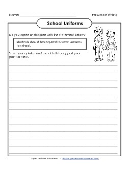 School Uniforms Writing Persuasive Opinion Worksheet