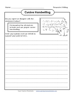 Cursive Handwriting Writing Persuasive Opinion Worksheet