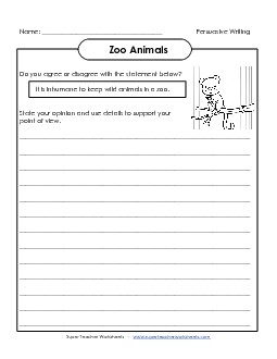 Animals in the Zoo Free Writing Persuasive Opinion Worksheet