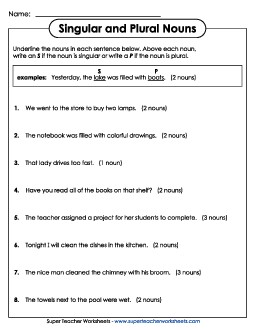 More Singular and Plural Nouns Worksheet