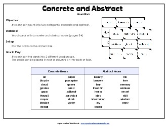 Noun Sort: Concrete and Abstract Nouns Worksheet