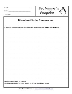 Lit. Circles: Summarizer Books Worksheet