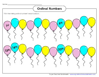 Ordinal Balloons Ordinal Numbers Worksheet