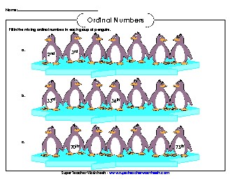 Ordinal Penguins Ordinal Numbers Worksheet