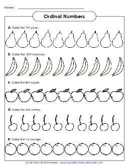 Ordinal Fruits (Numeral Form) Ordinal Numbers Worksheet