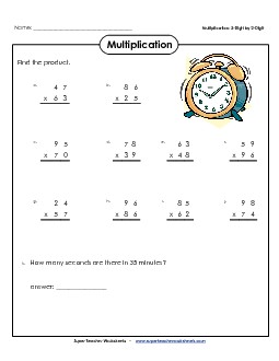 Multiplication 2-digit by 2-digit Free Worksheet