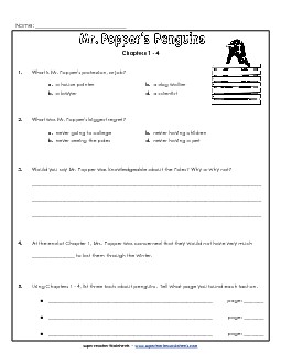 Questions for Chapters 1-4 Books Worksheet