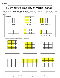 Distributive Property (Intermediate #1) Multiplication Worksheet