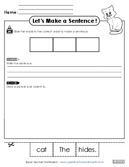 Build a Sentence: Cat Sentences Basic Worksheet