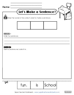 Build a Sentence: School Sentences Basic Worksheet