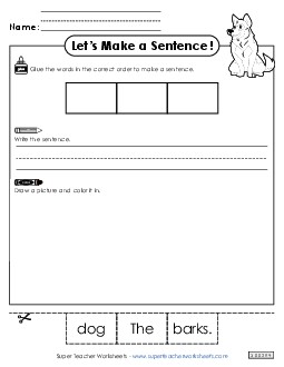 Build a Sentence: Dog Sentences Basic Worksheet