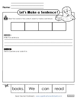 Build a Sentence: Books Sentences Basic Worksheet