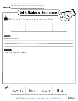 Build a Sentence: Fish Sentences Basic Worksheet