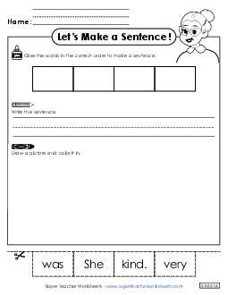 Build a Sentence: Kind Sentences Basic Worksheet