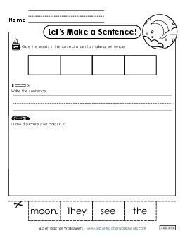 Build a Sentence: Moon Sentences Basic Worksheet