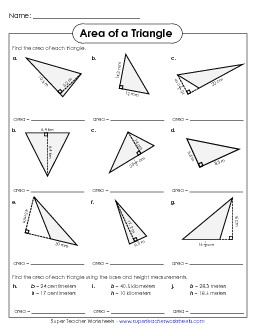 Area of a Triangle #2 (Intermediate) Worksheet