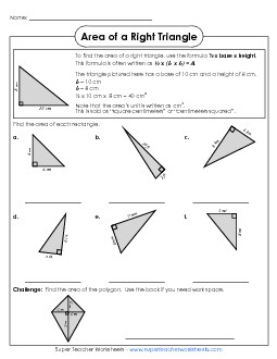 Areas of Right Triangles Geometry Worksheet