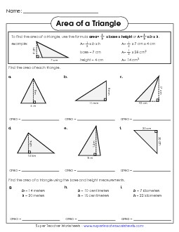 Area of a Triangle (Basic) Worksheet