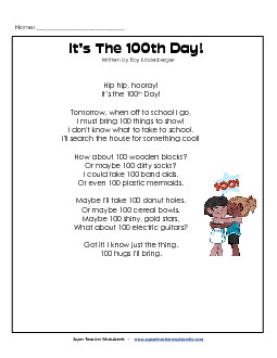 Hundred Days Poem 100th Day Worksheet