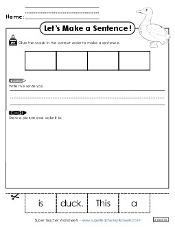 Build a Sentence: Duck Free Sentences Basic Worksheet