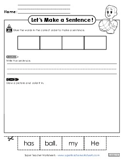 Build a Sentence: Ball Sentences Basic Worksheet